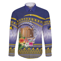 Tokelau Tuluma Family Matching Tank Maxi Dress and Hawaiian Shirt Polynesian Tropical Flowers LT9 Dad's Shirt - Long Sleeve Blue - Polynesian Pride