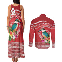 Wallis et Futuna Kingfisher Couples Matching Tank Maxi Dress and Long Sleeve Button Shirt Polynesian Tropical Flowers LT9 - Polynesian Pride