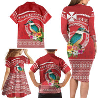 Wallis et Futuna Kingfisher Family Matching Long Sleeve Bodycon Dress and Hawaiian Shirt Polynesian Tropical Flowers LT9 - Polynesian Pride