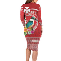 Wallis et Futuna Kingfisher Family Matching Long Sleeve Bodycon Dress and Hawaiian Shirt Polynesian Tropical Flowers LT9 - Polynesian Pride