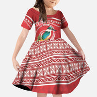 Wallis et Futuna Kingfisher Family Matching Off Shoulder Maxi Dress and Hawaiian Shirt Polynesian Tropical Flowers LT9 Daughter's Dress Red - Polynesian Pride