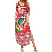 Wallis et Futuna Kingfisher Family Matching Summer Maxi Dress and Hawaiian Shirt Polynesian Tropical Flowers LT9 Mom's Dress Red - Polynesian Pride