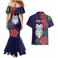 Maori Wheku Meri Kirihimete Personalised Couples Matching Mermaid Dress and Hawaiian Shirt All Blue Indigenous Maori Motif LT9 - Polynesian Pride