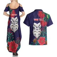 Maori Wheku Meri Kirihimete Personalised Couples Matching Summer Maxi Dress and Hawaiian Shirt All Blue Indigenous Maori Motif LT9 - Polynesian Pride