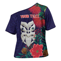 Maori Wheku Meri Kirihimete Personalised Cross Shoulder Shirt All Blue Indigenous Maori Motif LT9 - Polynesian Pride
