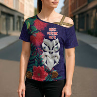 Maori Wheku Meri Kirihimete Personalised Cross Shoulder Shirt All Blue Indigenous Maori Motif LT9 - Polynesian Pride