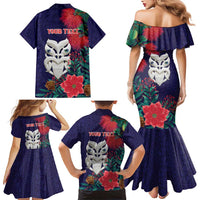 Maori Wheku Meri Kirihimete Personalised Family Matching Mermaid Dress and Hawaiian Shirt All Blue Indigenous Maori Motif LT9 - Polynesian Pride