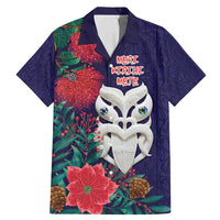 Maori Wheku Meri Kirihimete Personalised Family Matching Mermaid Dress and Hawaiian Shirt All Blue Indigenous Maori Motif LT9 Dad's Shirt - Short Sleeve Blue - Polynesian Pride