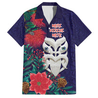 Maori Wheku Meri Kirihimete Personalised Family Matching Off The Shoulder Long Sleeve Dress and Hawaiian Shirt All Blue Indigenous Maori Motif LT9 Dad's Shirt - Short Sleeve Blue - Polynesian Pride