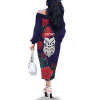 Maori Wheku Meri Kirihimete Personalised Family Matching Off The Shoulder Long Sleeve Dress and Hawaiian Shirt All Blue Indigenous Maori Motif LT9 - Polynesian Pride