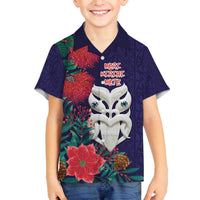 Maori Wheku Meri Kirihimete Personalised Family Matching Off The Shoulder Long Sleeve Dress and Hawaiian Shirt All Blue Indigenous Maori Motif LT9 Son's Shirt Blue - Polynesian Pride