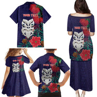 Maori Wheku Meri Kirihimete Personalised Family Matching Puletasi and Hawaiian Shirt All Blue Indigenous Maori Motif LT9 - Polynesian Pride