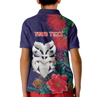 Maori Wheku Meri Kirihimete Personalised Kid Polo Shirt All Blue Indigenous Maori Motif LT9 - Polynesian Pride