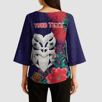 Maori Wheku Meri Kirihimete Personalised Kimono Sleeve Blouse All Blue Indigenous Maori Motif LT9 - Polynesian Pride