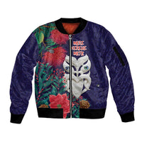 Maori Wheku Meri Kirihimete Personalised Sleeve Zip Bomber Jacket All Blue Indigenous Maori Motif - Polynesian Pride