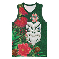 Maori Wheku Meri Kirihimete Personalised Basketball Jersey All Green Indigenous Maori Motif LT9 Unisex Green - Polynesian Pride