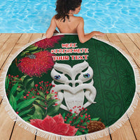 Maori Wheku Meri Kirihimete Personalised Beach Blanket All Green Indigenous Maori Motif - Polynesian Pride
