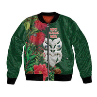 Maori Wheku Meri Kirihimete Personalised Bomber Jacket All Green Indigenous Maori Motif LT9 Unisex Green - Polynesian Pride