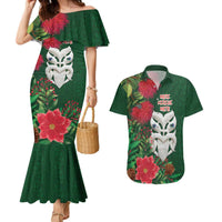 Maori Wheku Meri Kirihimete Personalised Couples Matching Mermaid Dress and Hawaiian Shirt All Green Indigenous Maori Motif LT9 Green - Polynesian Pride