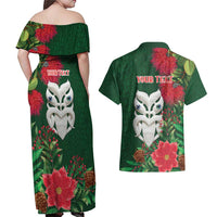 Maori Wheku Meri Kirihimete Personalised Couples Matching Off Shoulder Maxi Dress and Hawaiian Shirt All Green Indigenous Maori Motif LT9 - Polynesian Pride