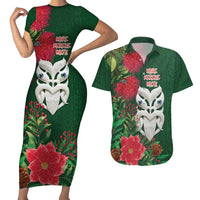 Maori Wheku Meri Kirihimete Personalised Couples Matching Short Sleeve Bodycon Dress and Hawaiian Shirt All Green Indigenous Maori Motif LT9 Green - Polynesian Pride