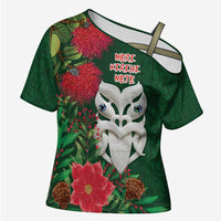 Maori Wheku Meri Kirihimete Personalised Cross Shoulder Shirt All Green Indigenous Maori Motif LT9 Female Green - Polynesian Pride