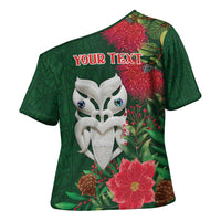 Maori Wheku Meri Kirihimete Personalised Cross Shoulder Shirt All Green Indigenous Maori Motif LT9 - Polynesian Pride