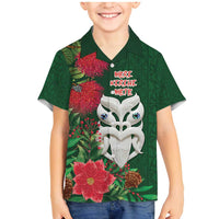 Maori Wheku Meri Kirihimete Personalised Family Matching Mermaid Dress and Hawaiian Shirt All Green Indigenous Maori Motif LT9 Son's Shirt Green - Polynesian Pride