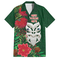 Maori Wheku Meri Kirihimete Personalised Family Matching Off The Shoulder Long Sleeve Dress and Hawaiian Shirt All Green Indigenous Maori Motif LT9 Dad's Shirt - Short Sleeve Green - Polynesian Pride