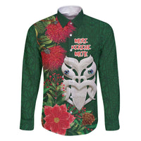 Maori Wheku Meri Kirihimete Personalised Family Matching Off Shoulder Maxi Dress and Hawaiian Shirt All Green Indigenous Maori Motif LT9 Dad's Shirt - Long Sleeve Green - Polynesian Pride