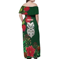 Maori Wheku Meri Kirihimete Personalised Family Matching Off Shoulder Maxi Dress and Hawaiian Shirt All Green Indigenous Maori Motif LT9 - Polynesian Pride