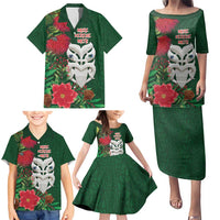 Maori Wheku Meri Kirihimete Personalised Family Matching Puletasi and Hawaiian Shirt All Green Indigenous Maori Motif LT9 - Polynesian Pride