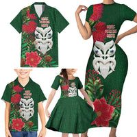 Maori Wheku Meri Kirihimete Personalised Family Matching Short Sleeve Bodycon Dress and Hawaiian Shirt All Green Indigenous Maori Motif LT9 - Polynesian Pride