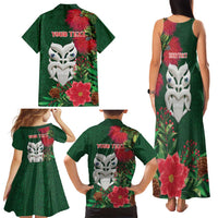 Maori Wheku Meri Kirihimete Personalised Family Matching Tank Maxi Dress and Hawaiian Shirt All Green Indigenous Maori Motif LT9 - Polynesian Pride