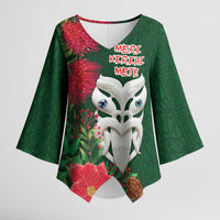 Maori Wheku Meri Kirihimete Personalised Kimono Sleeve Blouse All Green Indigenous Maori Motif LT9 Female Green - Polynesian Pride