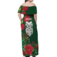 Maori Wheku Meri Kirihimete Personalised Off Shoulder Maxi Dress All Green Indigenous Maori Motif LT9 - Polynesian Pride