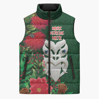 Maori Wheku Meri Kirihimete Personalised Sleeveless Puffer Jacket All Green Indigenous Maori Motif LT9 Unisex Green - Polynesian Pride