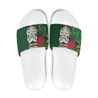 Maori Wheku Meri Kirihimete Personalised Slide Sandals All Green Indigenous Maori Motif LT9 Green - Polynesian Pride