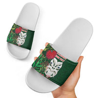 Maori Wheku Meri Kirihimete Personalised Slide Sandals All Green Indigenous Maori Motif LT9 - Polynesian Pride