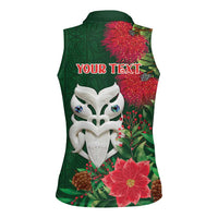 Maori Wheku Meri Kirihimete Personalised Women Sleeveless Polo Shirt All Green Indigenous Maori Motif - Polynesian Pride