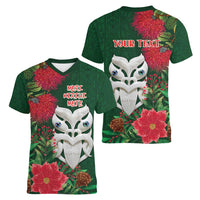 Maori Wheku Meri Kirihimete Personalised Women V-Neck T-Shirt All Green Indigenous Maori Motif LT9 - Polynesian Pride