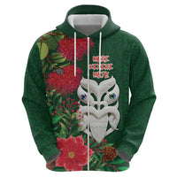 Maori Wheku Meri Kirihimete Personalised Zip Hoodie All Green Indigenous Maori Motif LT9 - Polynesian Pride
