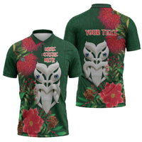Maori Wheku Meri Kirihimete Personalised Zipper Polo Shirt All Green Indigenous Maori Motif - Polynesian Pride