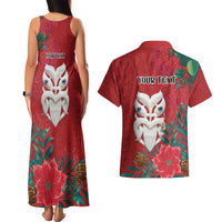 Maori Wheku Meri Kirihimete Personalised Couples Matching Tank Maxi Dress and Hawaiian Shirt All Red Indigenous Maori Motif LT9 - Polynesian Pride
