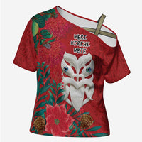 Maori Wheku Meri Kirihimete Personalised Cross Shoulder Shirt All Red Indigenous Maori Motif LT9 Female Red - Polynesian Pride