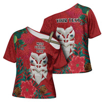 Maori Wheku Meri Kirihimete Personalised Cross Shoulder Shirt All Red Indigenous Maori Motif LT9 - Polynesian Pride