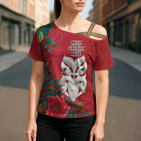 Maori Wheku Meri Kirihimete Personalised Cross Shoulder Shirt All Red Indigenous Maori Motif LT9 - Polynesian Pride