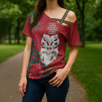Maori Wheku Meri Kirihimete Personalised Cross Shoulder Shirt All Red Indigenous Maori Motif LT9 - Polynesian Pride