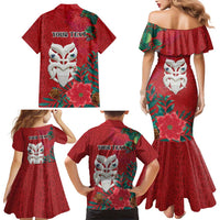 Maori Wheku Meri Kirihimete Personalised Family Matching Mermaid Dress and Hawaiian Shirt All Red Indigenous Maori Motif LT9 - Polynesian Pride