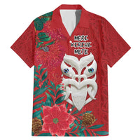 Maori Wheku Meri Kirihimete Personalised Family Matching Mermaid Dress and Hawaiian Shirt All Red Indigenous Maori Motif LT9 Dad's Shirt - Short Sleeve Red - Polynesian Pride